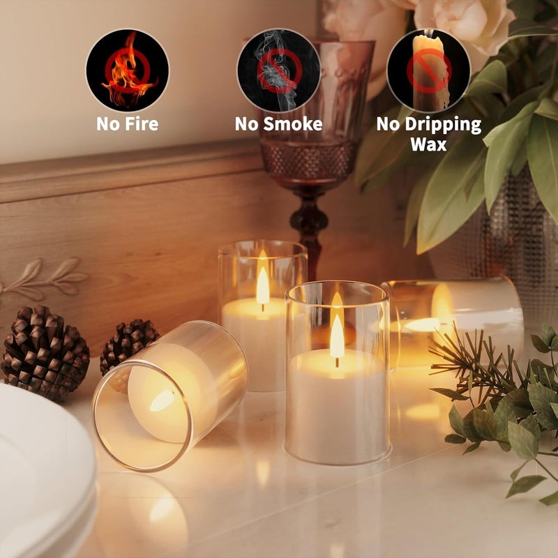 VIODAIM 6Pack Flickering Flameless LED Candles with Timer, Battery Powered - Small Pillar & Votive, Clear (2"X3") - Image 2